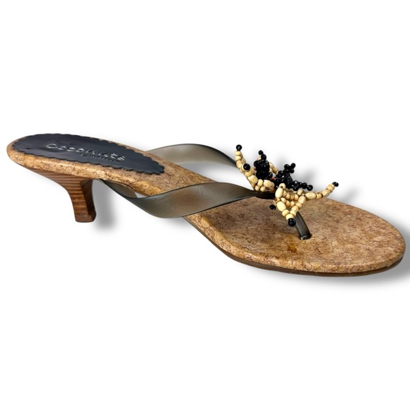 Coconuts by Matisse Popi Beaded Flower Cork Kitten Heel Sandals Size 10 Resort - Picture 4 of 14